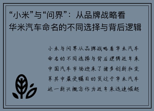 “小米”与“问界”：从品牌战略看华米汽车命名的不同选择与背后逻辑